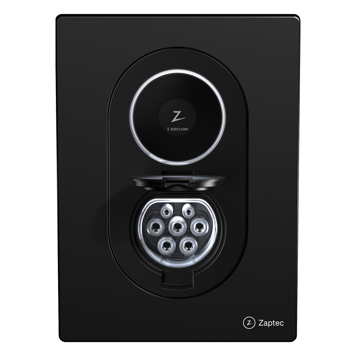Zaptec Go 2 EV charger – front view with cover open