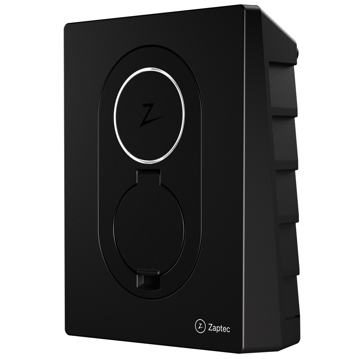 Zaptec Go EV charger – Asphalt Black, angled view