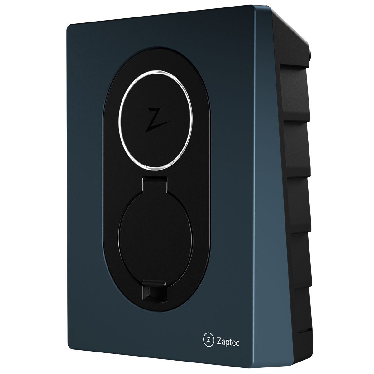 Zaptec Go EV charger – Midnight Blue, angled view