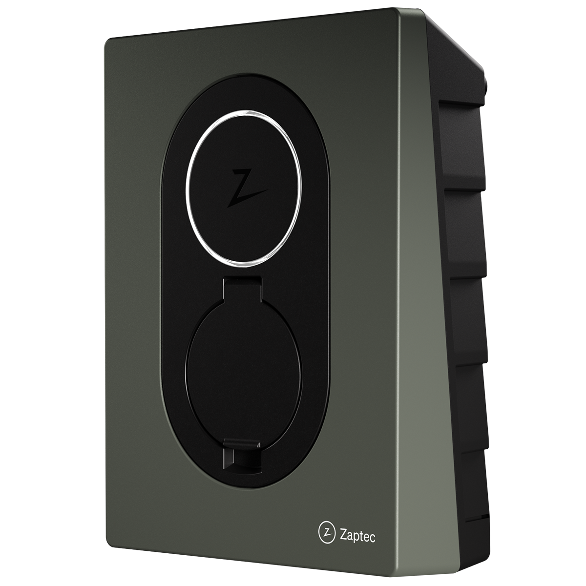 Zaptec Go EV charger – Moss Green, angled view