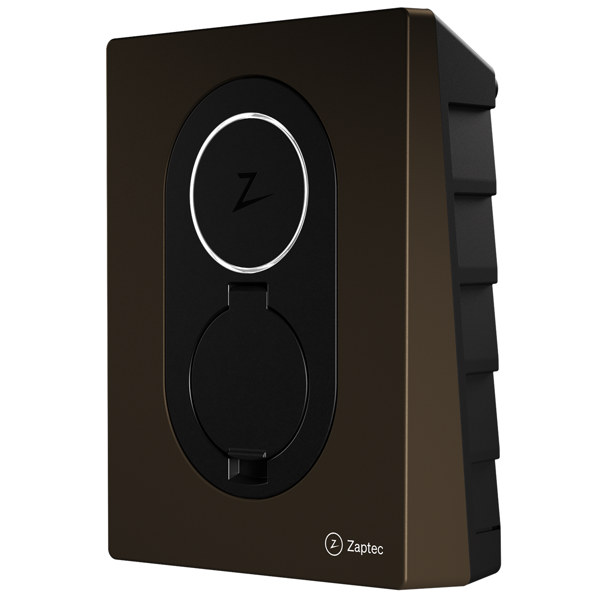 Zaptec Go EV charger – Wood Brown, angled view